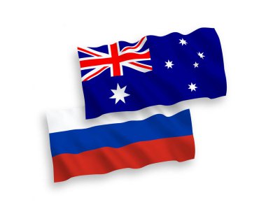 Beyaz bir arka plan üzerinde Avustralya ve Rus bayrakları