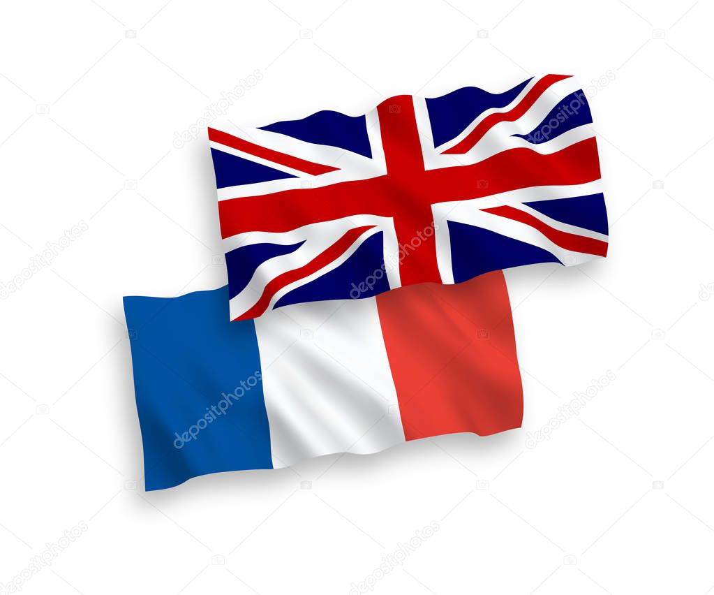 Flags of France and Great Britain on a white background