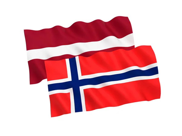 Flagi Norwegii i Łotwy na białym tle — Zdjęcie stockowe