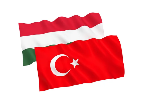 Vlajky, Turecko a Maďarsko na bílém pozadí — Stock fotografie