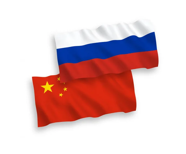 Bandeiras da Rússia e da China em um fundo branco —  Vetores de Stock