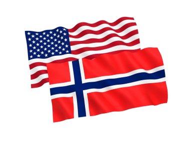 Norveç ve beyaz arka plan üzerinde izole Amerika Ulusal Kumaş bayrakları. 3D render illüstrasyon. 1-2 oran.