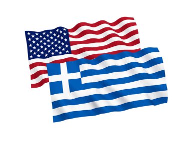 Yunanistan ve beyaz arka plan üzerinde izole Amerika Ulusal Kumaş bayrakları. 3D render illüstrasyon. 1-2 oran.