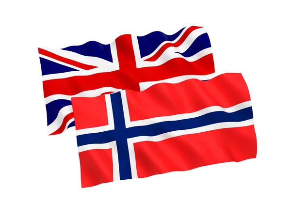 Banderas Nacionales Tela Noruega Gran Bretaña Aisladas Sobre Fondo Blanco —  Fotos de Stock