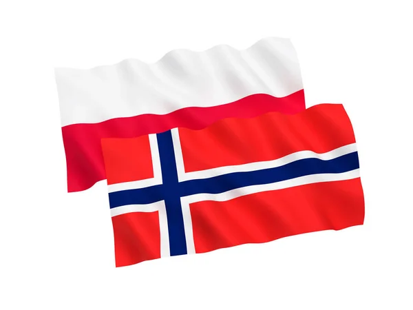 Polonya Beyaz Arka Plan Üzerinde Izole Norveç Ulusal Kumaş Bayrakları — Stok fotoğraf