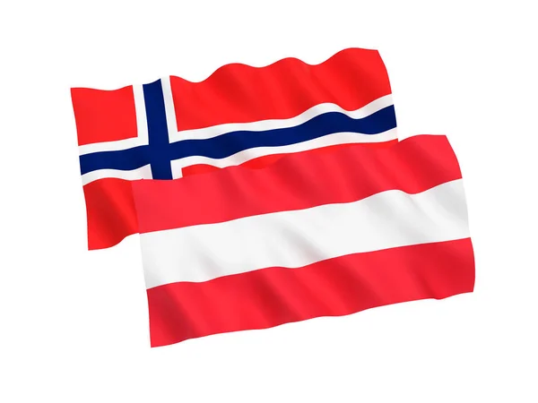 Tkaniny Krajowe Flagi Norwegii Austrii Białym Tle Renderowania Ilustracja Część — Zdjęcie stockowe