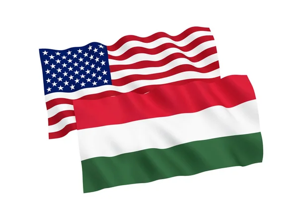 Flags of Hungary and America on a white background