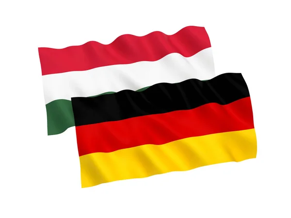 Національна Тканина Прапори Німеччини Угорщини Ізольовані Білому Тлі Рендеринга Ілюстрації — стокове фото