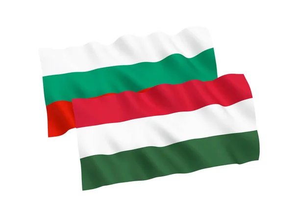 Nationale Stof Vlaggen Van Bulgarije Hongarije Geïsoleerd Een Witte Achtergrond — Stockfoto