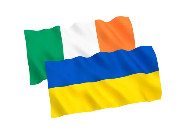 Drapeaux Nationaux Tissu Ukraine Irlande Isolés Sur Fond Blanc Illustration — Photo