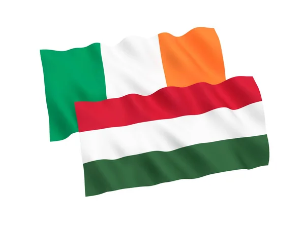 Bandiere Nazionali Tessuto Ungheria Irlanda Isolate Sfondo Bianco Illustrazione Rendering — Foto Stock