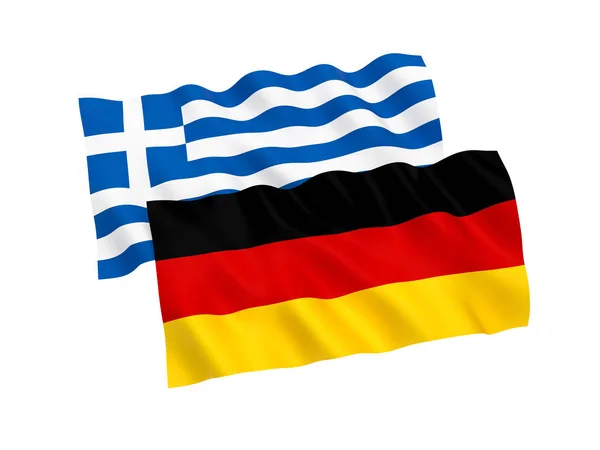 Nationella Tyg Flaggor Tyskland Och Grekland Isolerad Vit Bakgrund Rendering — Stockfoto