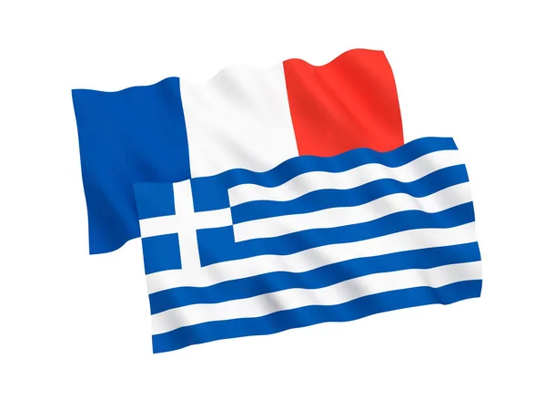 Bandeiras Tecido Nacional França Grécia Isoladas Fundo Branco Ilustração Renderização — Fotografia de Stock