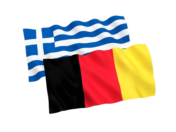 Belçika Beyaz Arka Plan Üzerinde Izole Yunanistan Ulusal Kumaş Bayrakları — Stok fotoğraf