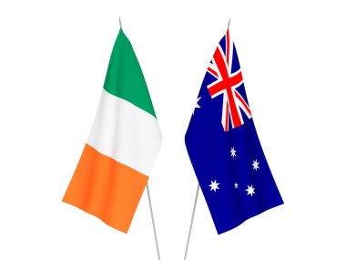 Avustralya ve beyaz arka plan üzerinde izole İrlanda Ulusal Kumaş bayrakları. 3D render illüstrasyon.