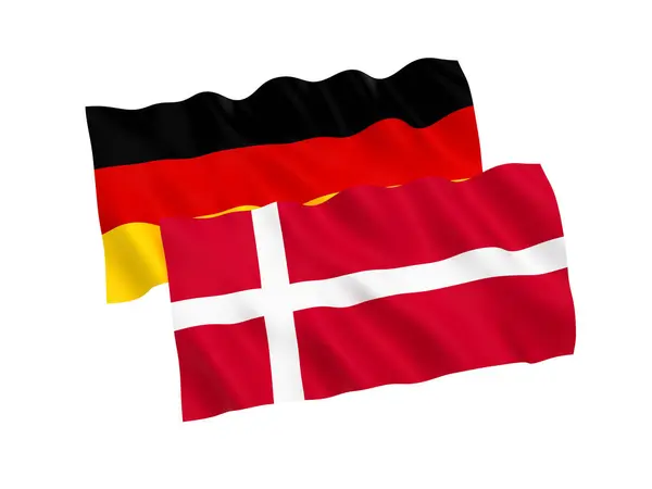 Banderas Nacionales Tela Alemania Dinamarca Aisladas Sobre Fondo Blanco Ilustración —  Fotos de Stock
