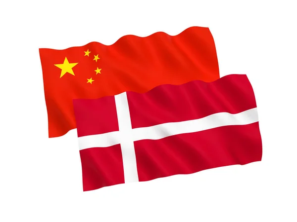 Banderas Nacionales Tela Dinamarca China Aisladas Sobre Fondo Blanco Ilustración —  Fotos de Stock