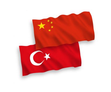 Beyaz bir arka plan üzerinde Türkiye ve Çin'i bayrakları