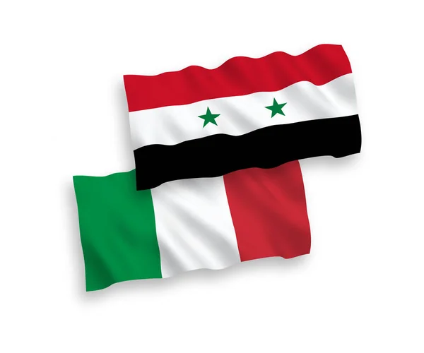 Bandeiras da Itália e da Síria sobre um fundo branco — Vetor de Stock