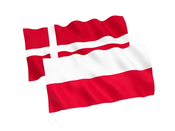 Σημαίες της Πολωνίας και της Δανίας, σε λευκό φόντο — Φωτογραφία Αρχείου