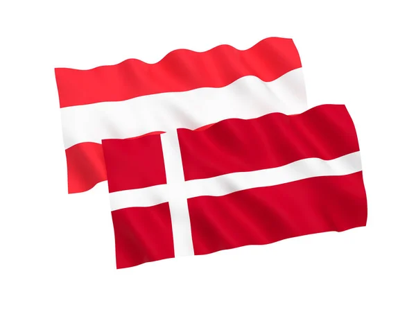 Flagi, Austrii i Danii, na białym tle — Zdjęcie stockowe