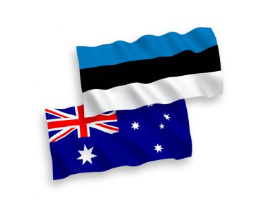 Beyaz bir arka plan üzerinde Estonya ve Avustralya bayrakları