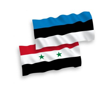 Beyaz bir arka plan üzerinde Estonya ve Suriye bayrakları
