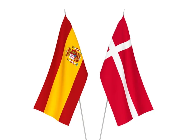 Banderas Nacionales Dinamarca España Aisladas Sobre Fondo Blanco Ilustración Representación —  Fotos de Stock