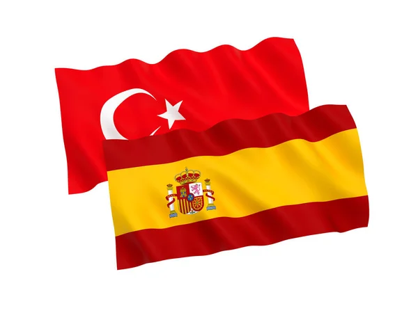 Флаги Турции и Испании на белом фоне — стоковое фото