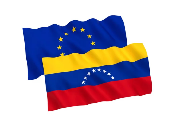 Drapeaux du Venezuela et de l'Union européenne sur fond blanc — Photo