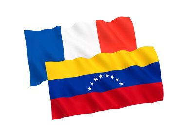 Beyaz zemin üzerine Fransa ve Venezuela bayrakları