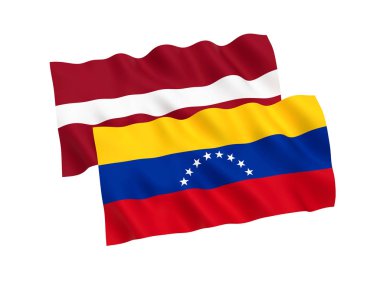 Beyaz bir arka plan üzerinde Venezuela ve Letonya bayrakları