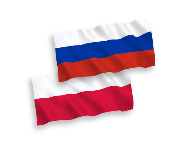 Drapeaux de la Pologne et de la Russie sur fond blanc — Image vectorielle