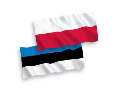 Beyaz bir arka plan üzerinde Polonya ve Estonya bayrakları