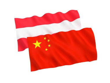 Avusturya ve beyaz arka plan üzerinde izole Çin Ulusal Kumaş bayrakları. 3D render illüstrasyon.