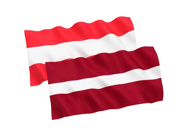 Banderas Nacionales Austria Letonia Aisladas Sobre Fondo Blanco Ilustración Representación —  Fotos de Stock