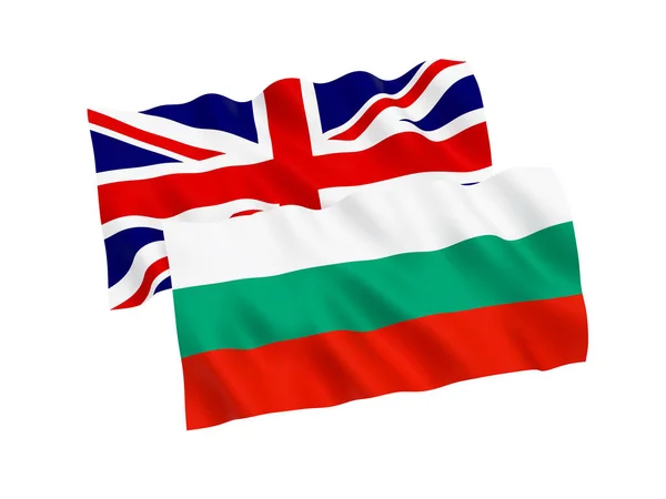 Nationale Stof Vlaggen Van Bulgarije Groot Brittannië Geïsoleerd Een Witte — Stockfoto