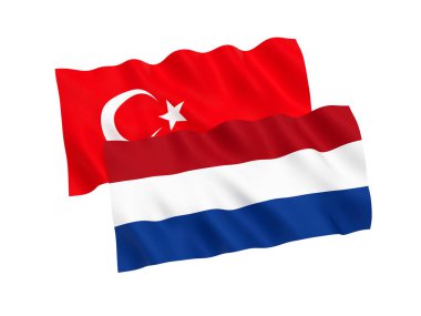 Beyaz bir arka plan üzerinde Türkiye ve Hollanda bayrakları