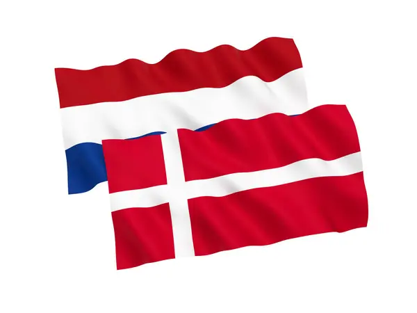 Drapeaux des Pays-Bas et du Danemark sur fond blanc — Photo
