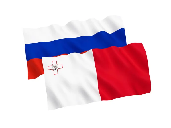 Flaggor av Ryssland och Malta på en vit bakgrund — Stockfoto