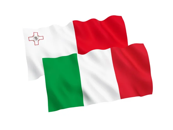 Flaggen von Italien und Malta auf weißem Hintergrund — Stockfoto