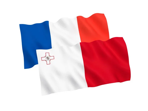 Vlajky Francie a Malty na bílém pozadí — Stock fotografie