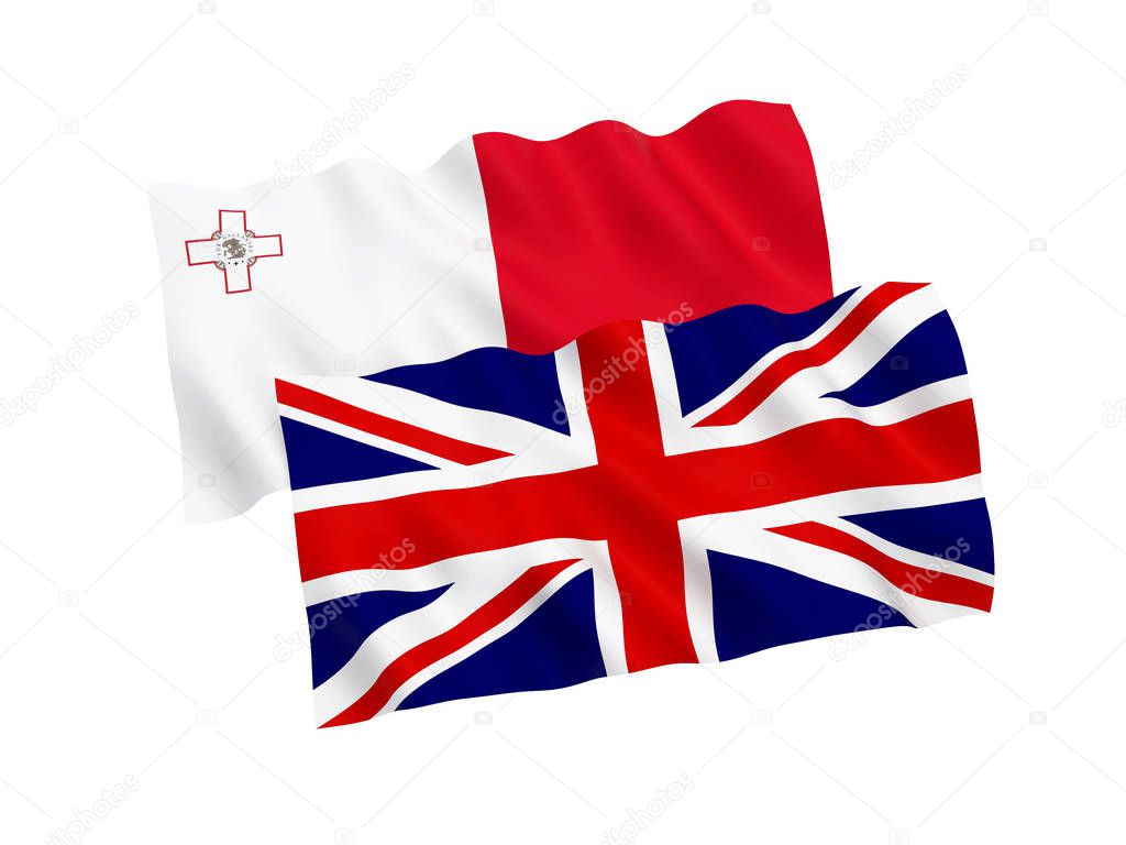 Flags of Malta and Great Britain on a white background