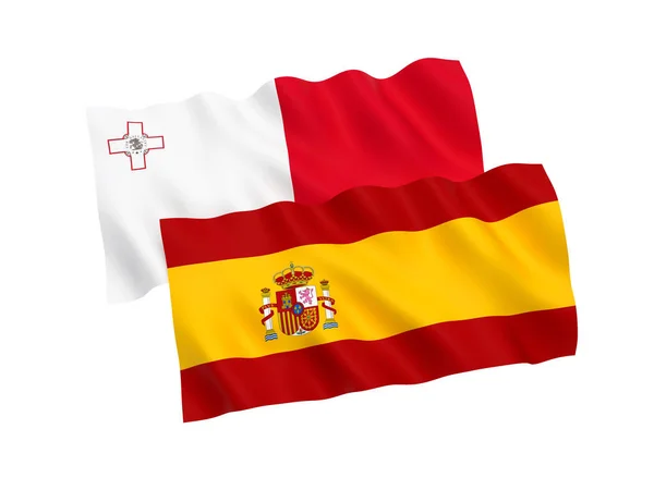 白色背景的马耳他和西班牙的旗子 — 图库照片