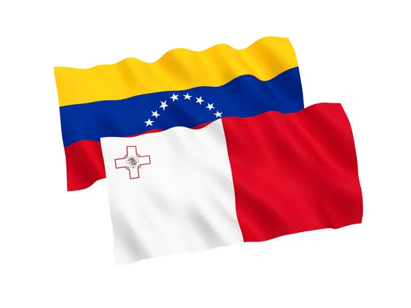 Bandeiras da Venezuela e Malta em um fundo branco — Fotografia de Stock