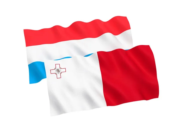 Zászlók, Málta és Luxemburg egy fehér háttér — Stock Fotó
