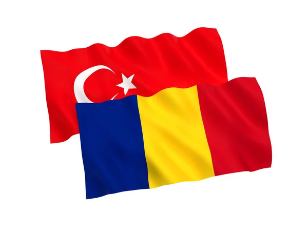 Türkiye ve Romanya bayrakları beyaz bir arka planda — Stok fotoğraf