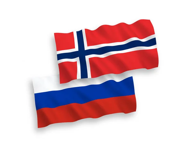 Beyaz arka planda Norveç ve Rusya bayrakları — Stok Vektör