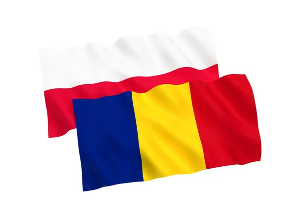 Прапори Польщі та Румунії на білому фоні — стокове фото