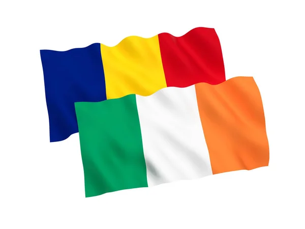 Vlajky Rumunska a Irska na bílém pozadí — Stock fotografie